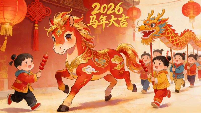 2026 马年新年节日喜庆 灯笼舞龙小孩子们 4000×2248 高清 4k 壁纸