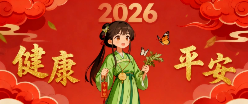 2026 健康平安 可爱小女孩新年壁纸 3440×1440 高清宽屏