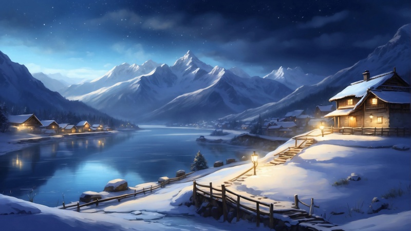 超清动漫风唯美雪景电脑4K壁纸下载