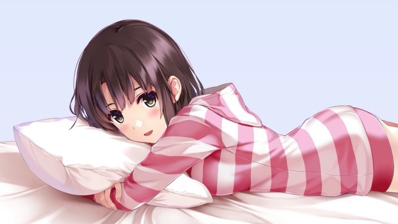 粉白条纹睡衣二次元少女