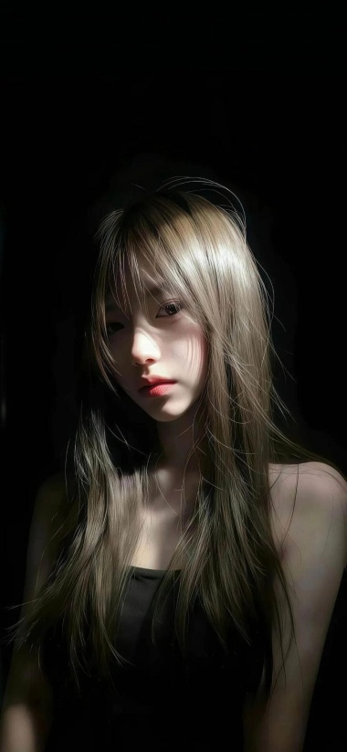 暗调光影御姐 棕发少女手机壁纸