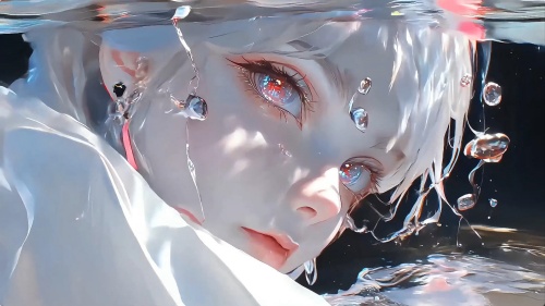 水下银发少女 唯美气泡动态壁纸