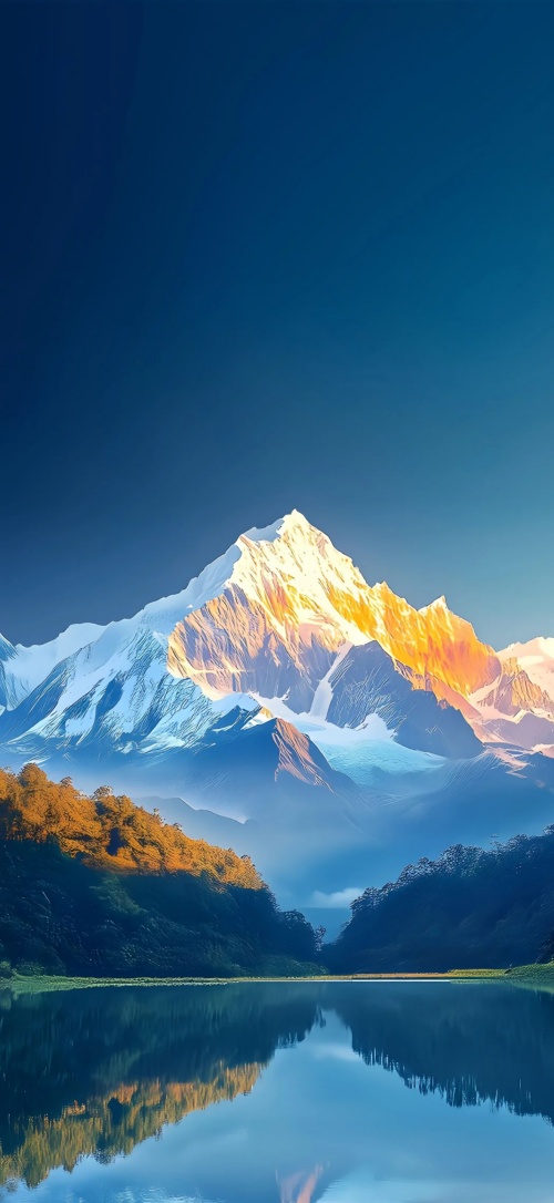 日照金山雪山 湖泊倒影手机壁纸