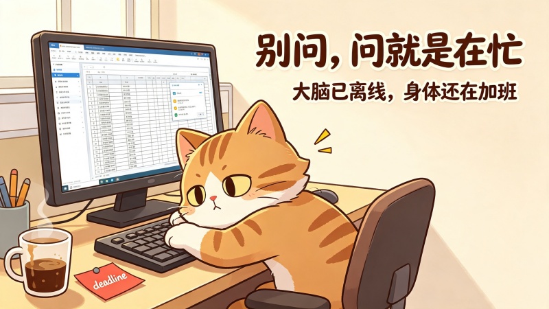 别问问就是在忙 橘猫打工人趣味桌面