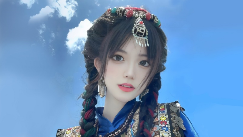 高原蓝天藏系少女 民族风人像 4K壁纸 3840×2160