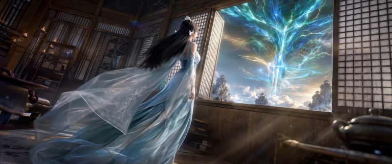 4K 带鱼屏壁纸 凡人修仙传宋玉元婴天象仙山云海 3440x1440