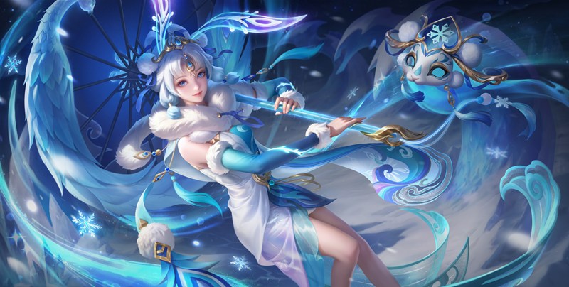 王者荣耀公孙离寒羽凝歌皮肤 冰雪灵狐 8K 游戏高清壁纸
