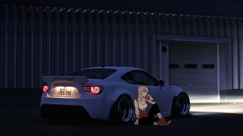 丰田 86 改装跑车 02 二次元少女 JDM 夜景 4K 壁纸