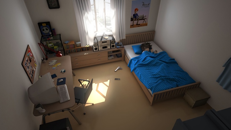 闹钟动画单身公寓 二十七八岁青年的卧室 4K