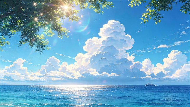 大海 蓝天 白云 船 治愈风景4K高清壁纸