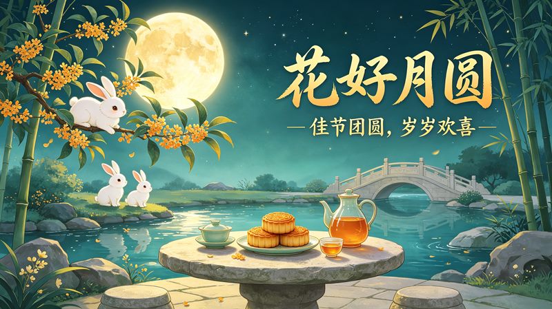 花好月圆中秋 玉兔桂花 国风节日壁纸