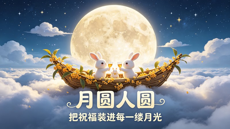 中秋月圆人圆 玉兔云海泛舟 桂花 可爱节日壁纸 2848×1600