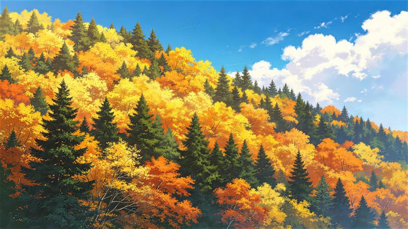 秋天森林 治愈系山顶风景壁纸