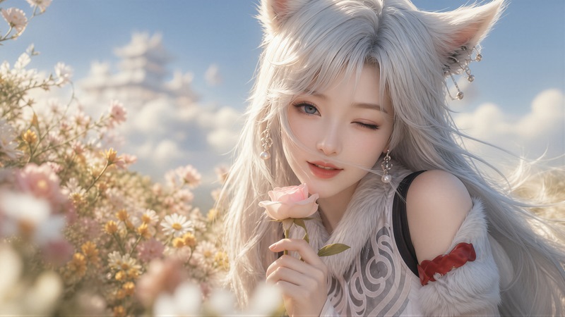 凡人修仙传 银月狐耳 花海玫瑰 国风动漫壁纸 3840x2160