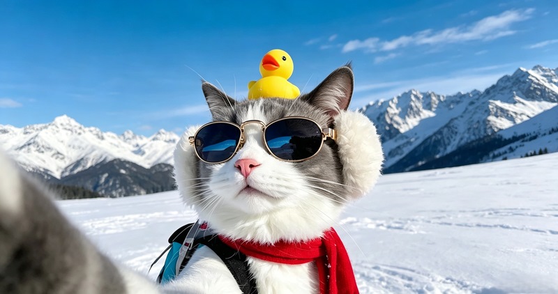 墨镜猫咪 冬日雪山 小黄鸭自拍 可爱宠物壁纸 4K
