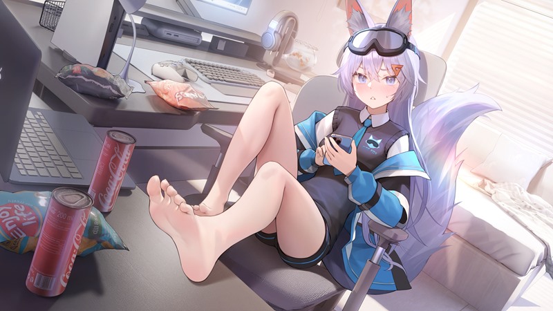 紫发狐耳少女 居家电竞 宅系二次元壁纸 4K