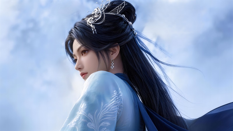 凡人修仙传 南宫婉 侧颜 蓝色古装 仙气4K壁纸 3840x2160